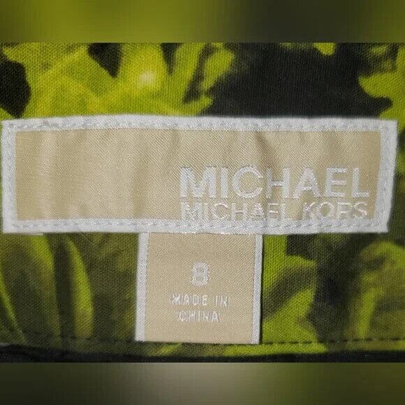 Y2K Michael Kors Black Floral Pencil Skirt Size 8 Lime Green Bold Print Workwear - Picture 2 of 6